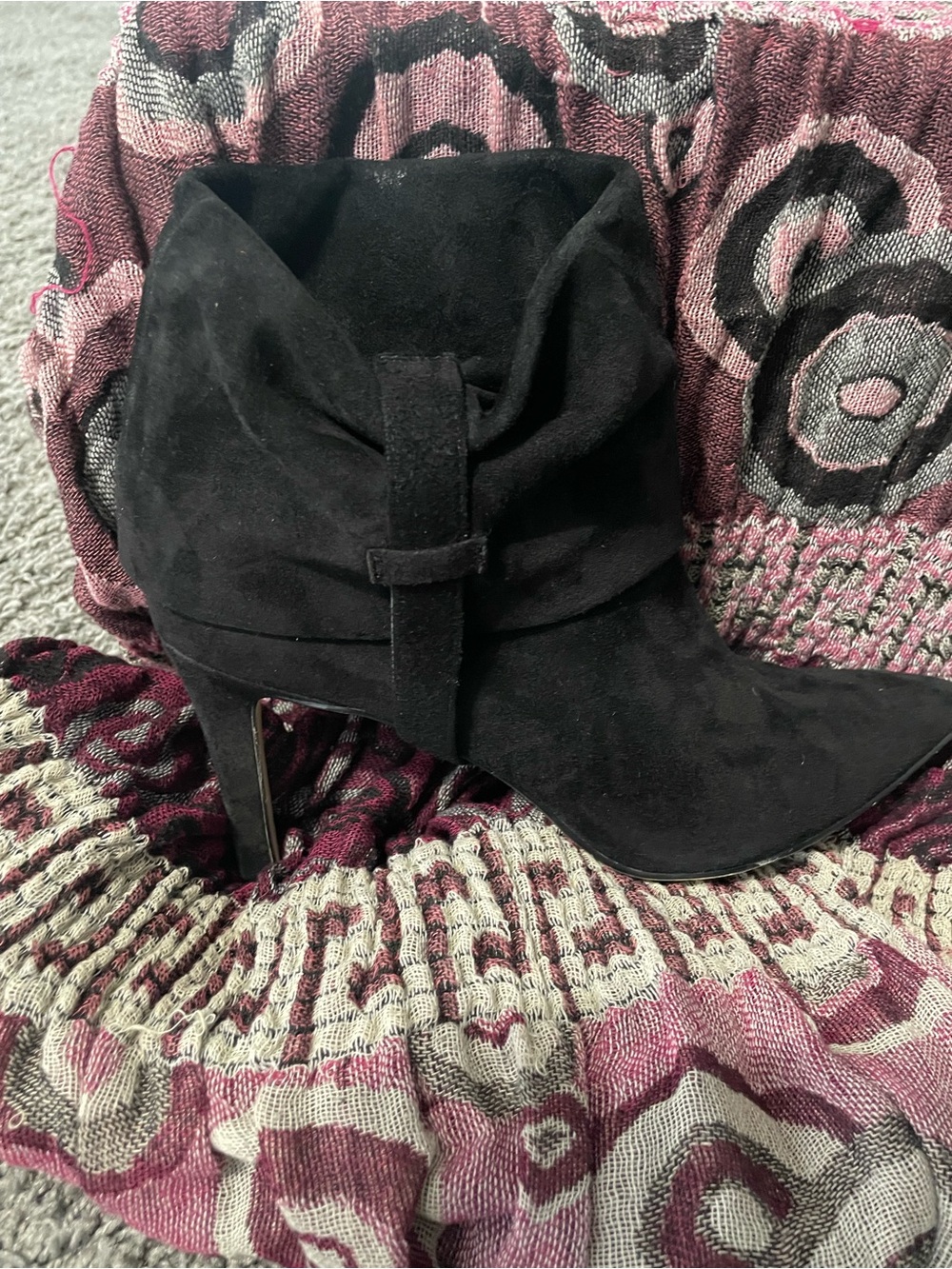 Calvin Klein Black Suede Pointed Ankle Boot with Side Strap